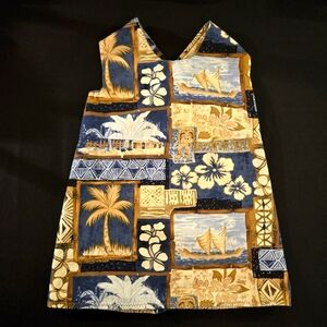 Handmade Tropical Print Sleeveless Dress Kids Safari Blue Khaki Infant Beach